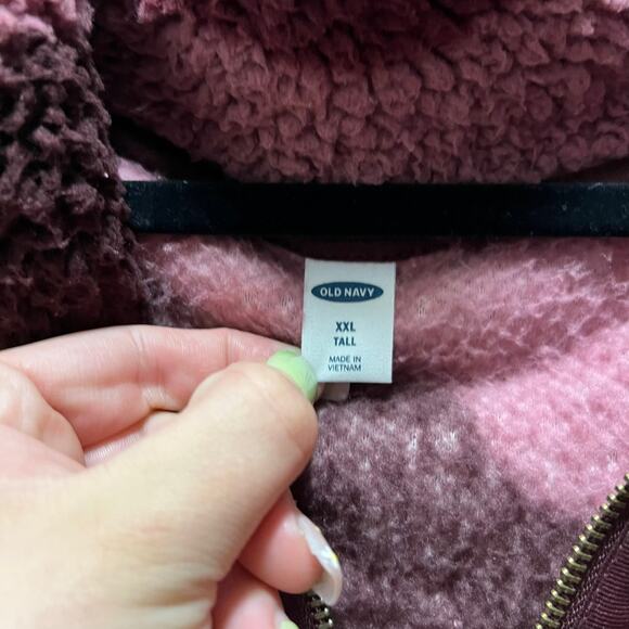 Old Navy Cozy Teddy-Sherpa Plus-Size Full-Zip Jacket Raspberry Camo Sz XXL Tall - Picture 7 of 11
